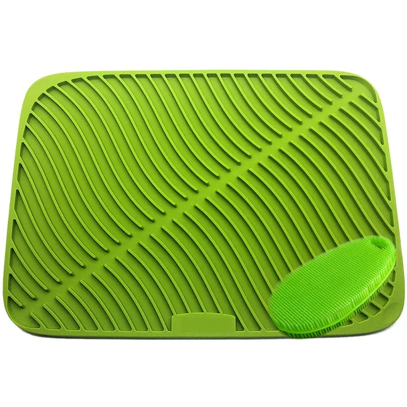 

Silicone Rectangle Dish Drying Mat Heat Resistant Silicone Dish Drying Pads Multi-Function Drain Fruit Vegetable Drain Pad H1