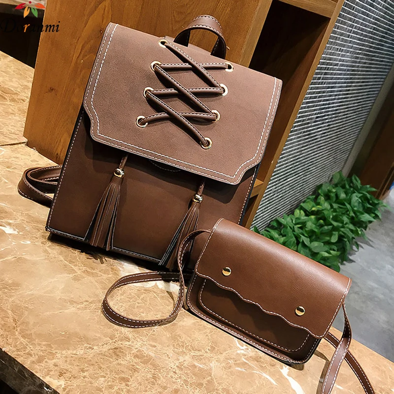 

DORANMI 2PCS Large Women's Backpack With Shoulder Bag Flap 2019 Fashion Tassel Big Schoolbag Female Back Bags Mochila DJB256