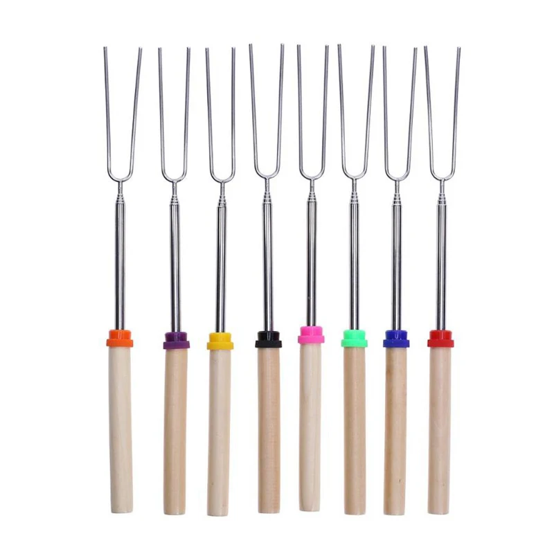 Telescopic Roasting Sticks Stainless Steel BBQ Forks Extendable Hot Dog Marshmallow Roasting Sticks with Pouch BBQ Tools (4)