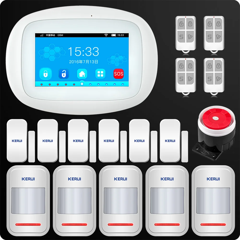 KERUI 4.3 Inch TFT Color Screen Wireless Security Alarm WIFI GSM Alarm System APP Control Wired Siren PIR Motion Door Sensor KERUI 4.3 Inch TFT Color Screen Wireless Security Alarm WIFI GSM Alarm System APP Control Wired Siren PIR Motion Door Sensor