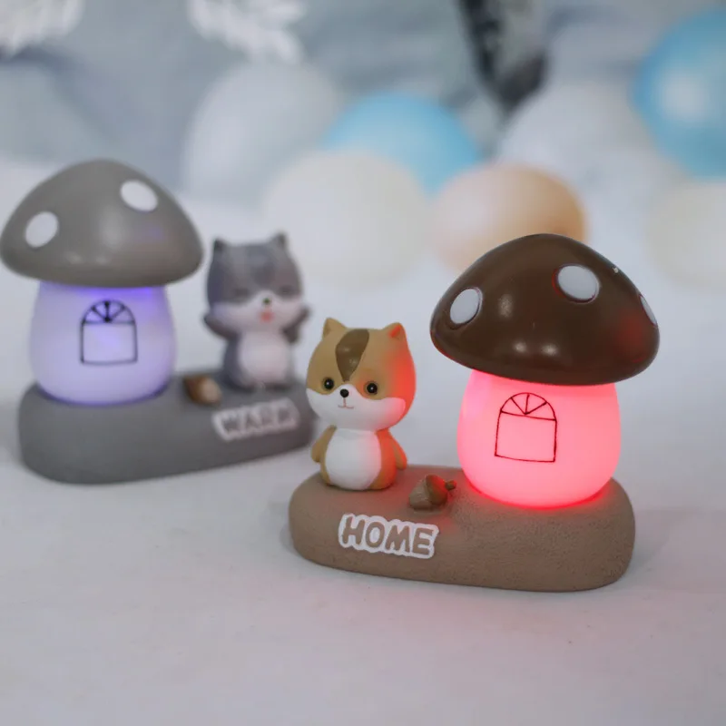 

LED Resin Cartoon Animal Squirrel Night Light Mushroom Lamps Baby Kids Bedroom Bedside Desktop Plastic Cloud Lamps Birthday Gift