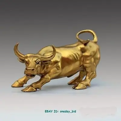 Big Wall Street Bronze Fierce Bull OX Statue 12inch Length 