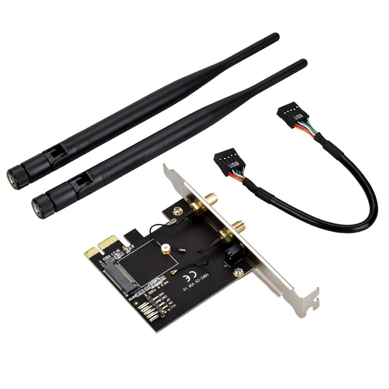 PCI E к NGFF M.2 Wi Fi Bluetooth адаптер две антенны USB 9 контактный кабель карта