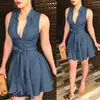 Womens Dress Sexy Large V Neck Sleeveless Club Party Denim Jeans Bandage Bodycon Mini Dress ► Photo 1/6