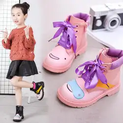 2018 мультфильм девочек ботинки martin зима принцесса девушка PU кожаные ботинки детские зимние ботинки модные Дети сапоги теплые