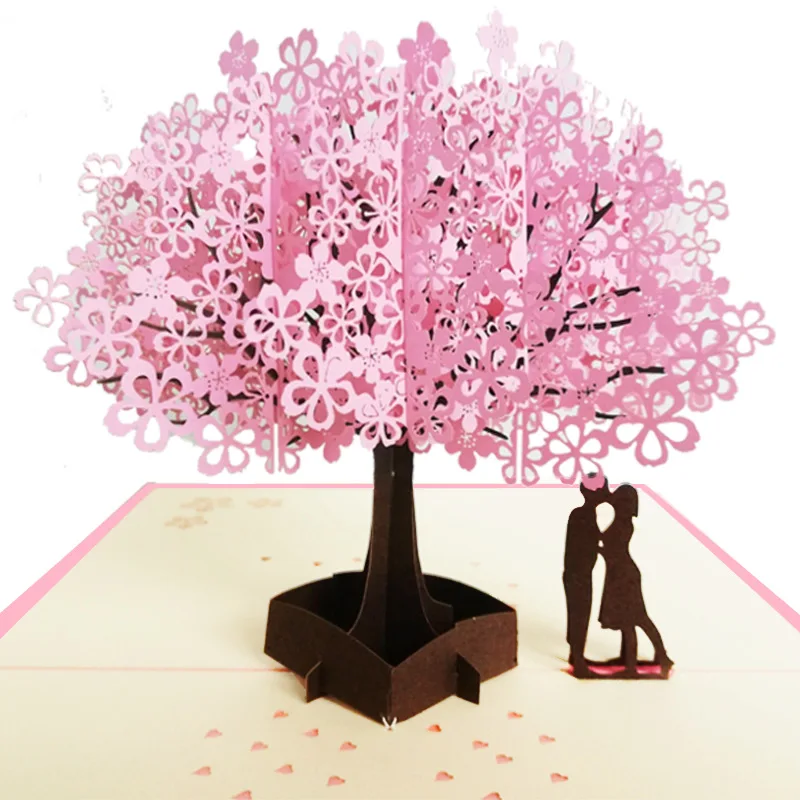  3D Pop UP Card Wedding Cherry Tree Invitations Cards Valentine's Day Anniversary Greeting Handmade  - 33015882466