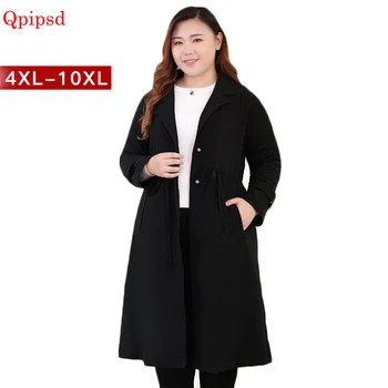 

10XL Plus Size Womens Clothing Trench Coats 2020 Spring Autumn New Black Windbreakers Female Casual Loose Overcoat Women Outwear