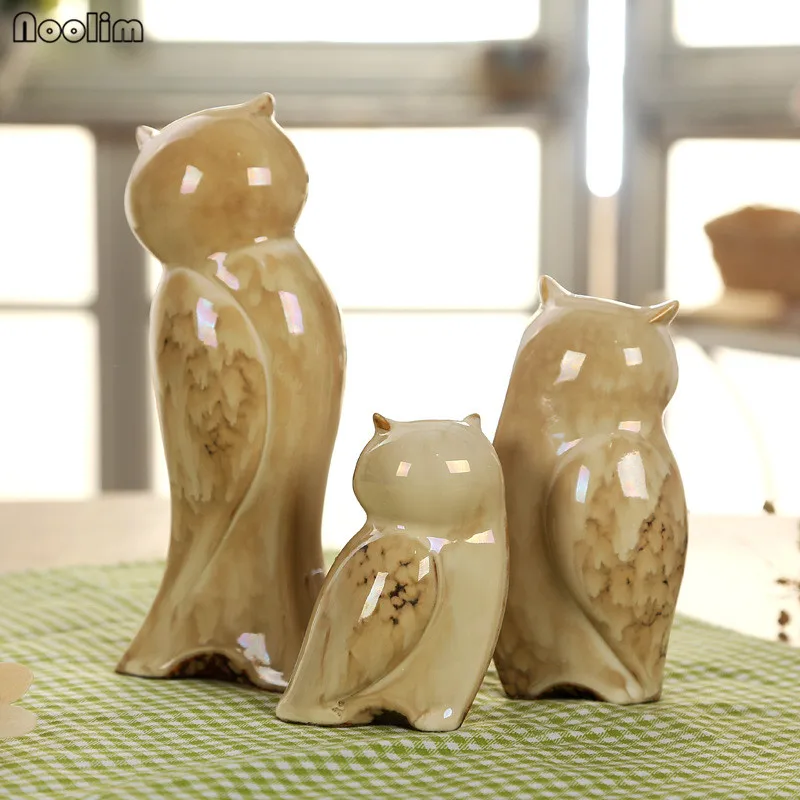 NOOLIM 3pcs/Set Owl Family Figurines Miniatures Lovely Ornament Home Decor Creative Animal Crafts Home Decor Accessories Gift