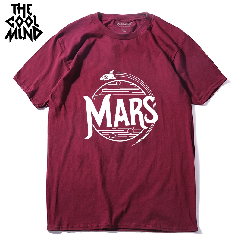 

COOLMIND top quality cotton men short sleeve mars print T shirt casual summer loose mens tshirt male o-neck t-shirt tee shirts