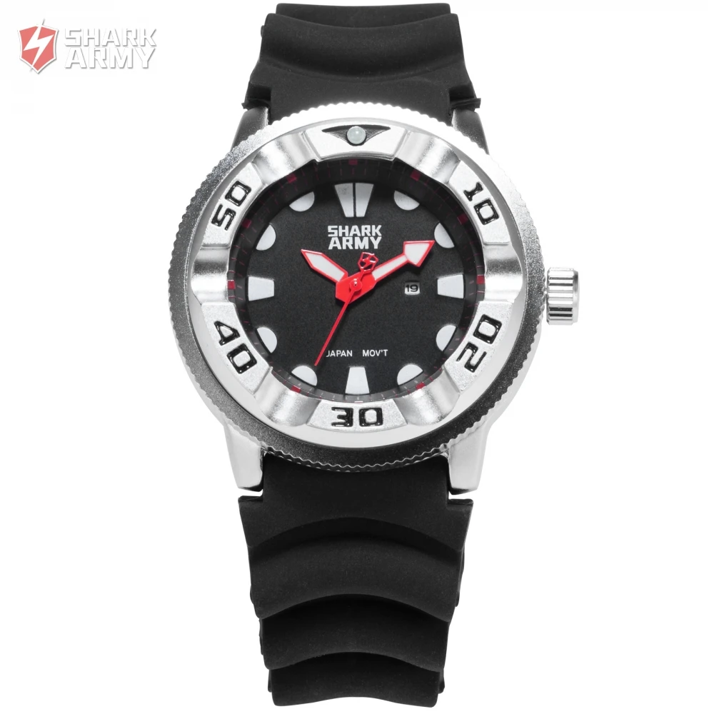 

Shark Army Date Red Hands Electroplate Case Outdoor Hiking Sport Men Fashion Male Water Resistant Quartz Military Watch / SAW103