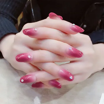 

Girls Sweet Gouache Gradient Color Fake Nail Ladies Sexy Shining Rhinestone False Nails Wearable Detachable Nail Beauty Tools