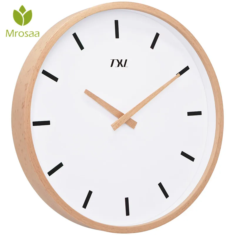 Mrosaa 12 Inch Glass Wooden Wall Clocks Silent Quartz Non Ticking Clock