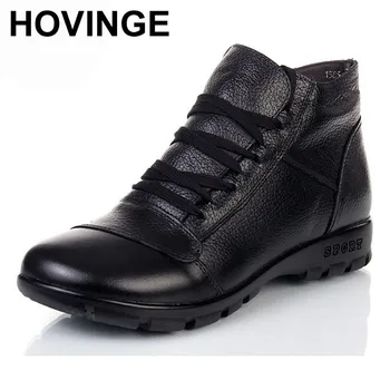 

HOVINGE Winter boots women genuine leather flat ankle boots 2018 new fashion cotton shoes woman snow boots women boots