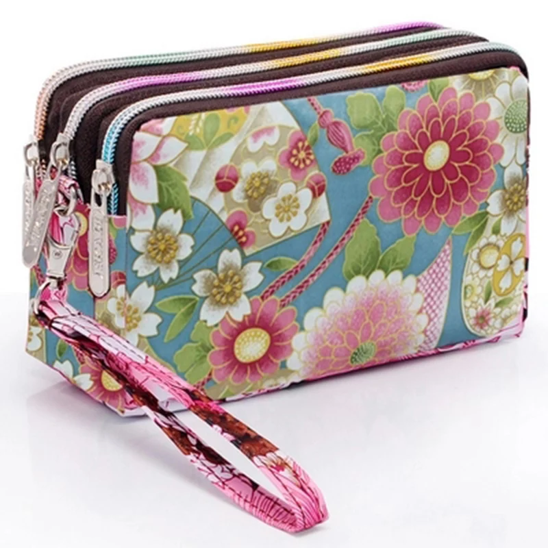

Fashion Women Wallet Canvas 3 - Layer Zipper Large Capacity Day Clutch Coin Purse for Cellphone Monederos Para Mujer Cremallera
