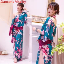 Танец живота Новое шифоновое платье с одним плечом с трусики с ремешками набор тренировочная одежда восточные Индийские танцы сценическая одежда