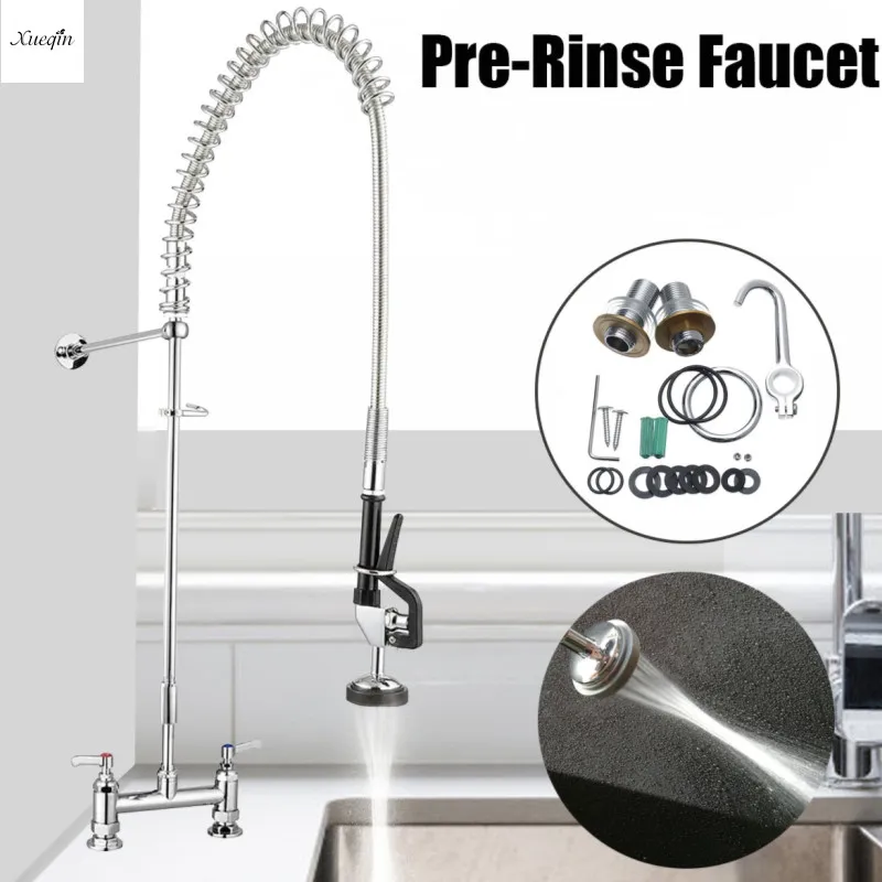 

360Rotation Commercial Kitchen Pull Out Faucet Mixer Flexible Double Handle Cold And Hot Nozzle Basin Spary Faucet Deck Mounted