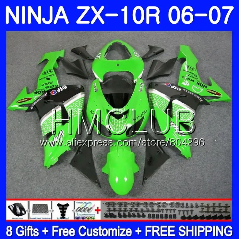 

Cowling green Bodywork For KAWASAKI NINJA ZX1000C ZX10R 06 07 23HM11 ZX1000 C ZX 10 R ZX-10R 06 07 ZX 10R 2006 2007 Fairing kit