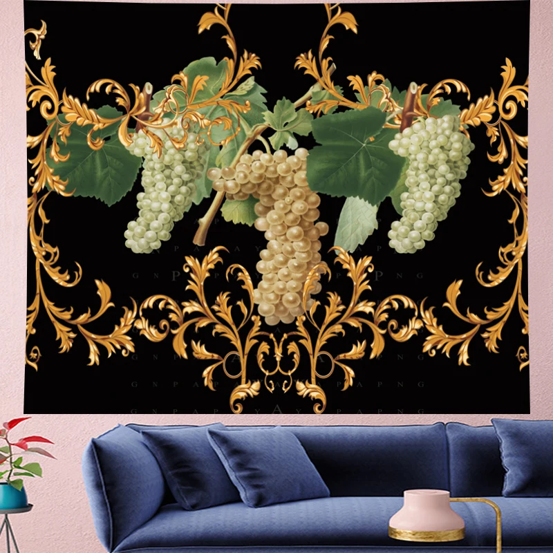 

European retro pattern grapes wall hanging Oil painting texture Tapestries Psychedelic Wall carpet Hanging Home Decor GN.PAPAYA