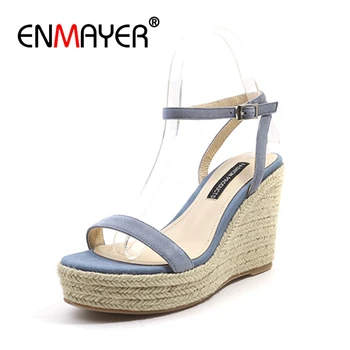 

ENMAYER Microfiber Solid Casual Wedge Booties Gladiator Sandals Women Shoes Woman High Heel Sandals Size 34-39 ZYL2471
