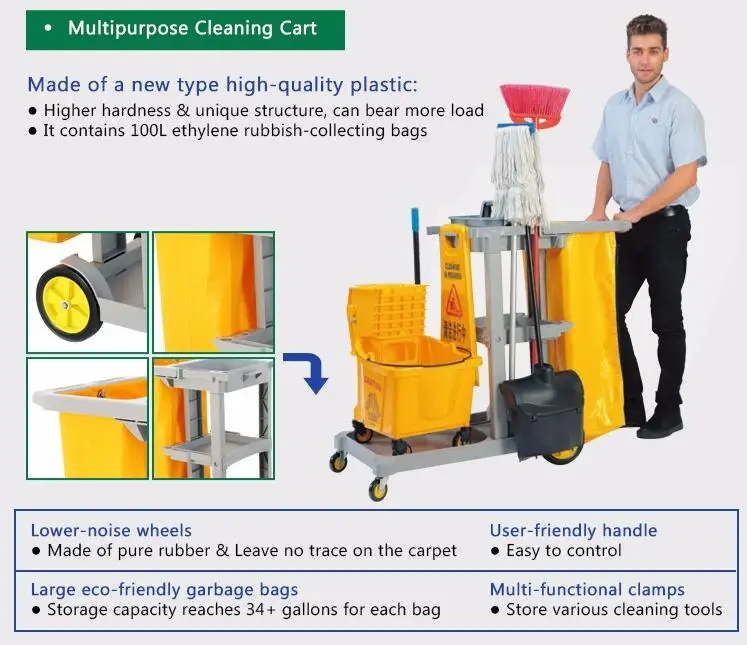 Тележка для инструмента для уборки многофункциональные инструменты на тележке для хранения с колесами и сумкой легко перемещается для детализации автомобилей и гостиничной уборочной тележки