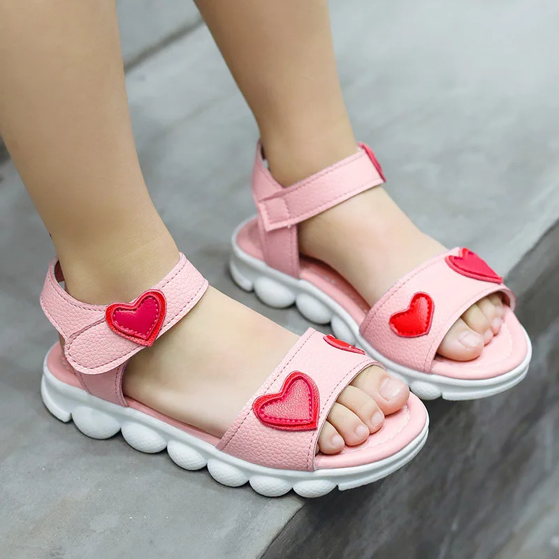 

ULKNN Student casual summer sandals girls non-slip soft bottom shoes pink wild baby love beach shoes