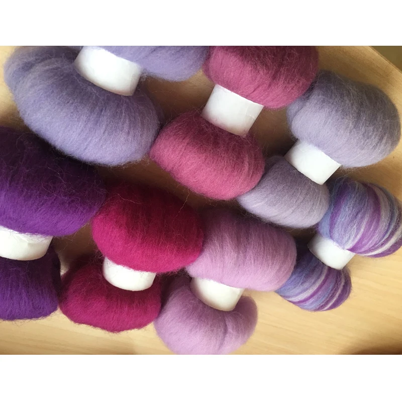 DIY Needle felt 66s wool felt poke fun soft feeling Wool Fibre Tops Roving DIY Spin purple 10g/7pcs/lot
