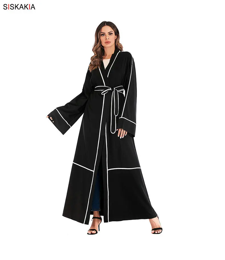 Siskakia/женский кардиган abaya, Модный Полосатый контрастный цвет, лоскутные мусульманские халаты, весна 2019, Израиль, Рамадан, Eid Adha