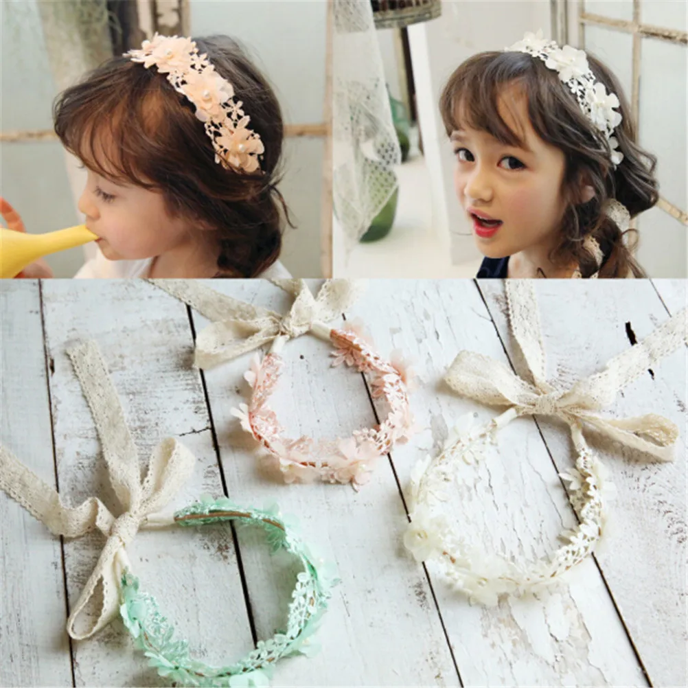 Long Lace Ribbon Flower Hairbands Wreath Hair Ribbons Korean Sweet