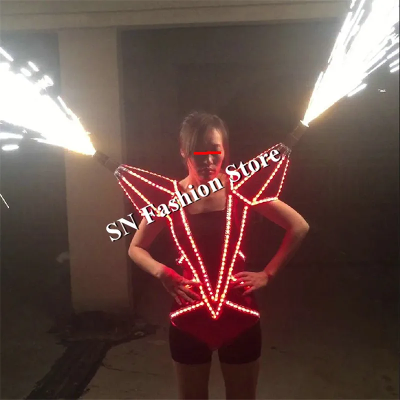 

MD4 Spitfire ballroom dance led costumes women dress dj wears party stage sexy glowing costumes Cold fireworks spiray shoulder