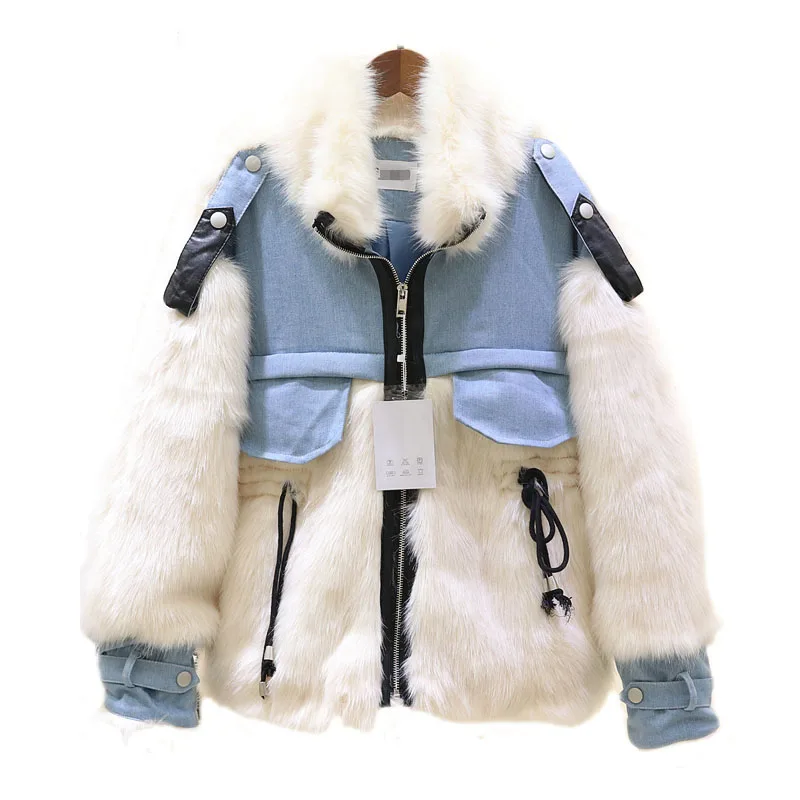 

Winter spliced Fluffy Faux fur coat women Thicken Winter Jacket Loose coat female Fashion Streetwear women's jackets outerwear