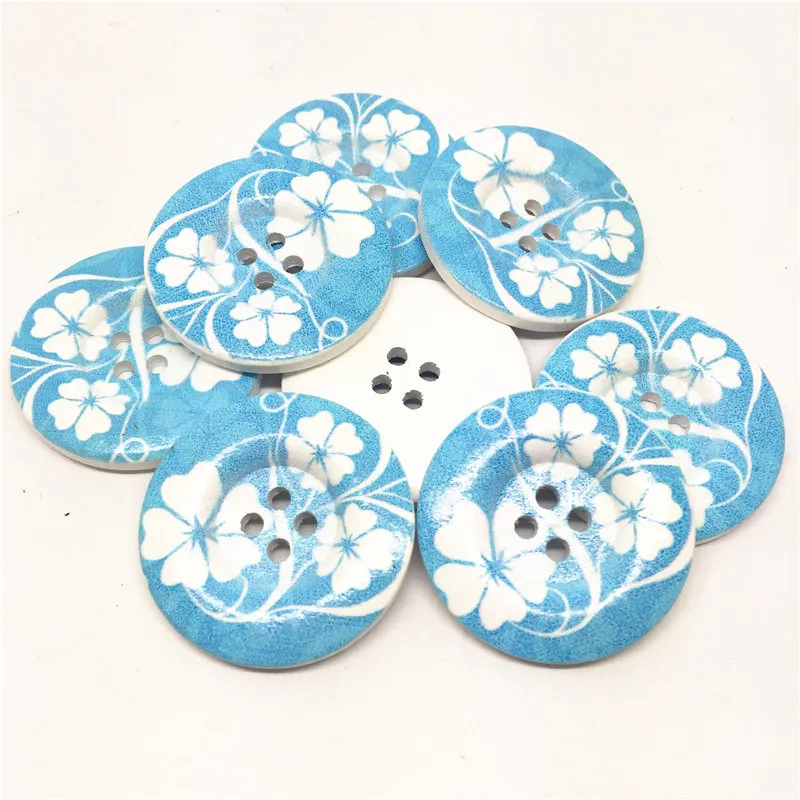 

20pcs 30mm Large Wooden Buttons Blue Shabby Chic Flowers Florals 4 Holes Round Shabby Chic DIY Sewing Embellishments Crafts