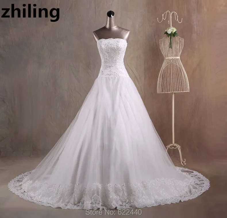 Chapel Train Ball font b Gown b font font b Wedding b font Dresses Strapless font