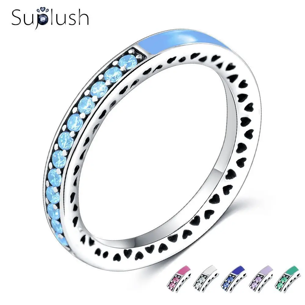 

Suplush Fashion Enamel Multicolor Heart Rings For Women With Sparkling AAA CZ Brand Finger Rings For Wedding/Engagement Jewelry