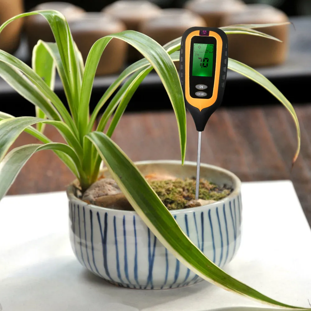 

4-in-1 Soil Tester Moisture Meter Digital LCD Display PH Moisture Temperature Light Intensity Soil Sunlight pH Tester