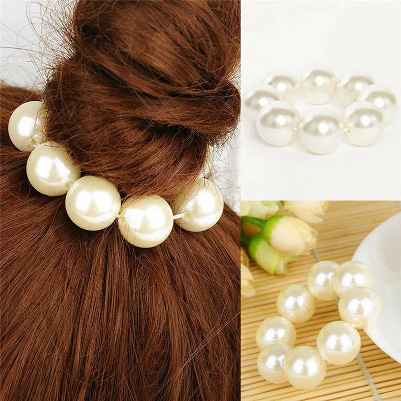 

Women Girl Hair Band Big Pearl Hair Ring Bands Rope Hair Ties Hair Accessories Headwear