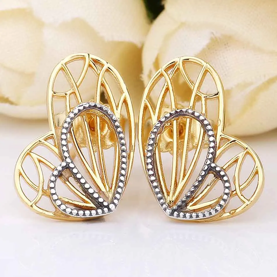

Authentic 925 Sterling Silver Earring Golden Shine Hollow Butterfly Earrings For Women Wedding Gift Fine Pandora Jewelry