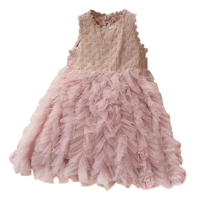 

Baby Girls Dress Little Princess Lace Flower Tutu Sashes Summer Sleeveless Dress Clothes Kids Birthday Pink Girl Dress