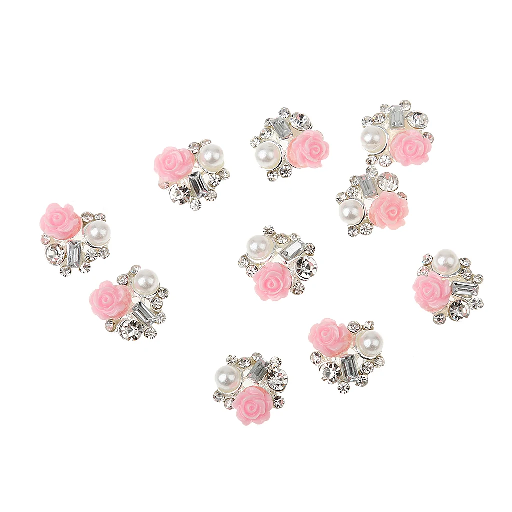 Kesoto 10pcs 3D Nail Art Tips Decoration Flower Pearl Rhinestone DIY Fashionable  Decorations 