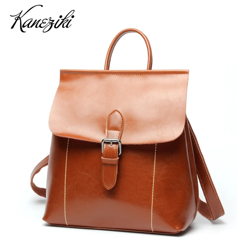 

2019 New Leather Backpack Oil Wax Women Teenager School Travelling Preppy Style Lady Backpack Festival Birthday Gift Present