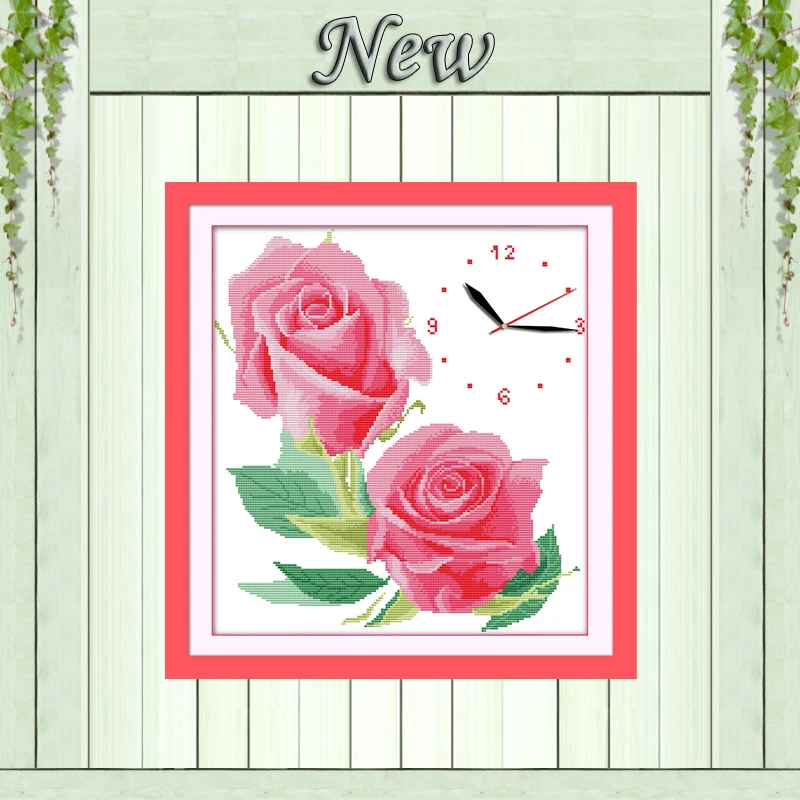 

Roses bloom flowers clock painting counted printed on canvas DMC 14CT 11CT Chinese Cross Stitch Needlework Sets Embroidery kits