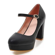 DoraTasia Big Size 32-43 Fashion Women Mary Jane Shoes Vintage Square High Heels Party Wedding Dress Platform Pumps