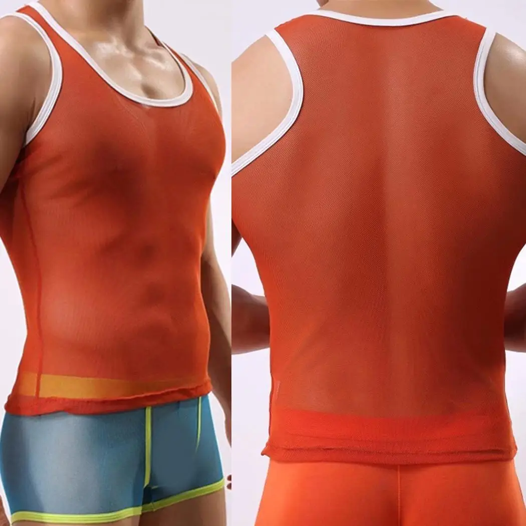 

Men Sports Breathable Sleeveless Vest Mesh Fishnet Casual, Patchwork Racerback Summer Tank Sleeveness Tops