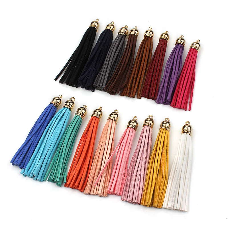 

2pcs/lot 80mm Colorful Suede Tassels Pendants With gold Caps Macrame For Jewelry Accessory Making DIY Material Findings