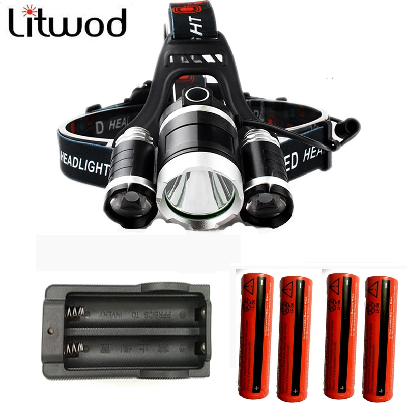 

Head Lamp Flashlight Torch Lanterna Headlamp 3T6 headlight 3x XM-L T6  LED Headlight 9000 Lumen with 4 batteries and charger 005