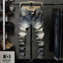 Итальянский стиль, модные мужские джинсы, высокое качество, облегающие, хлопок, рваные джинсы, джинсовые штаны, фирменный дизайн, классические джинсы для мужчин