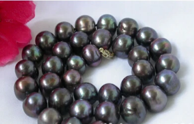 

bjc 0001866 NICE10-11mm black round Pearl Necklace 14k gold clasp (C0309)