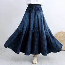 Makuluya Новая высококачественная Женская винтажная Этническая Цветочная печать богемная Алмазная в горошек Джинсовая длинная Плиссированная юбка L6