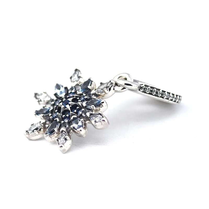 

Fits for Pandora Charms Bracelets Snowflake Beads With Blue Clear CZ 100% 925 Sterling Silver Jewelry Free Shipping