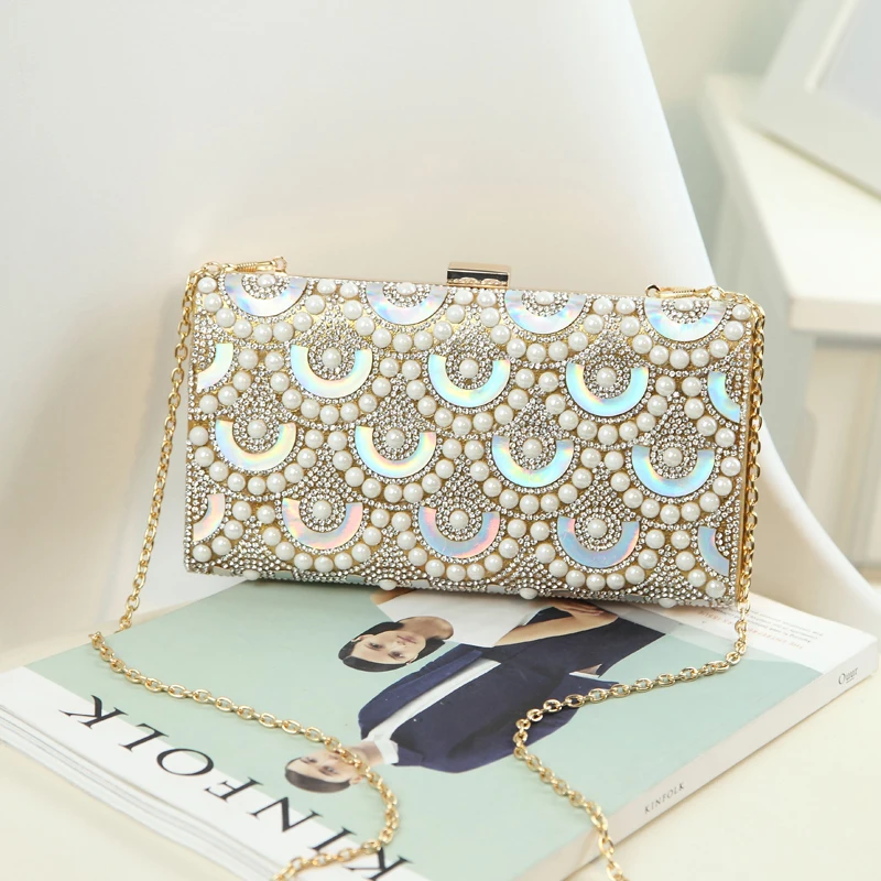 Luxury fashion pearl laser Diamonds mini wedding party clutch day
