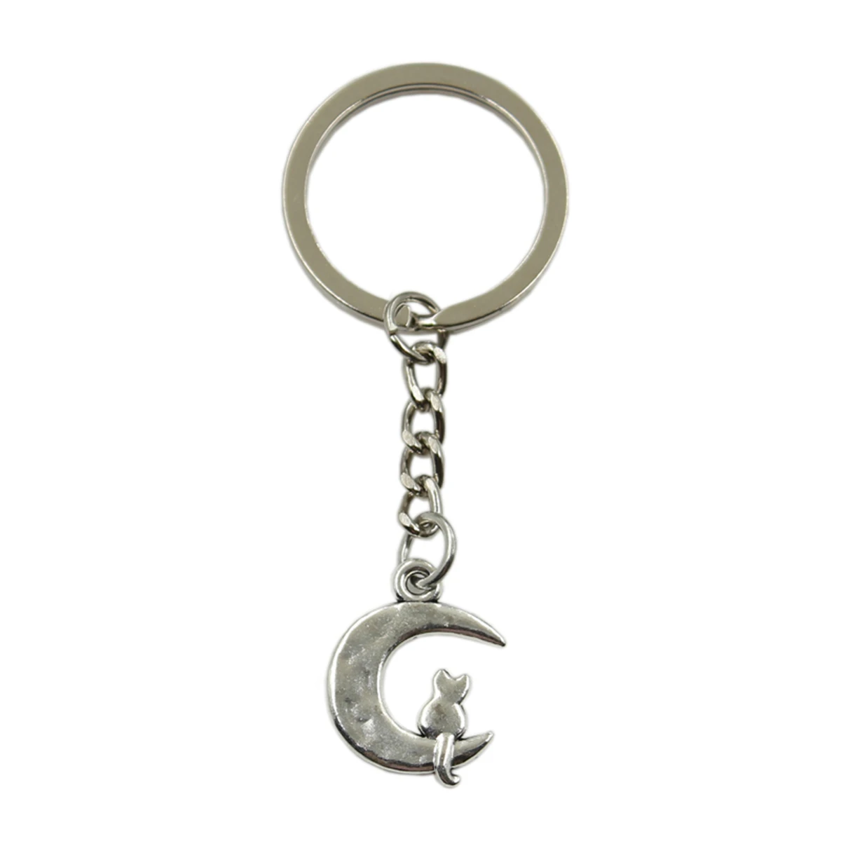 

Factory Price moon cat Pendant Key Ring Metal Chain Silver Men Car Gift Souvenirs Keychain Dropshipping